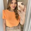 Blusa Feminina Manga Curta Nina de Crepe Laranja - Fernanda Ramos Store