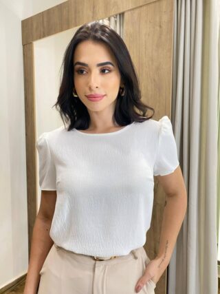 Blusa Feminina Manga Curta Nina de Crepe Off White - Fernanda Ramos Store