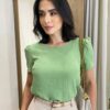 Blusa Feminina Manga Curta Nina de Crepe Verde Oliva - Fernanda Ramos Store