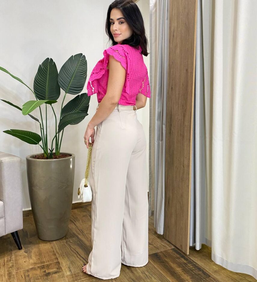 Blusa Feminina Ruty Laise com Botões e Babado nas Mangas Pink - Fernanda Ramos Store