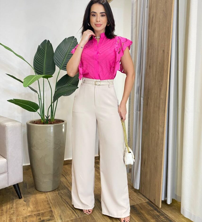 Blusa Feminina Ruty Laise com Botões e Babado nas Mangas Pink - Fernanda Ramos Store