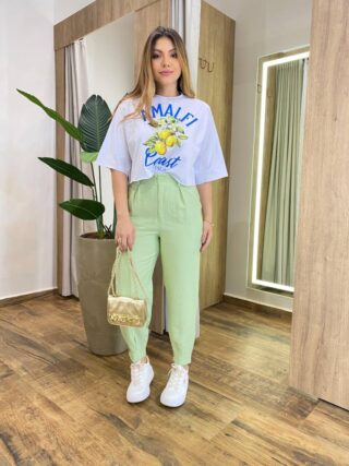 Calça Cenoura Alfaiataria Feminina Jaque com Bolsos Verde - Fernanda Ramos Store