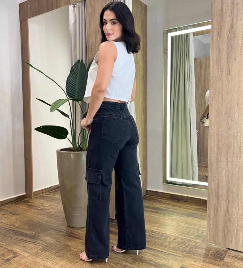 Calça Feminina Cargo Pietra Jeans Preta 1233 - Fernanda Ramos Store