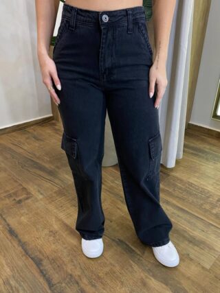 Calça Feminina Cargo Pietra Jeans Preta 1233 - Fernanda Ramos Store