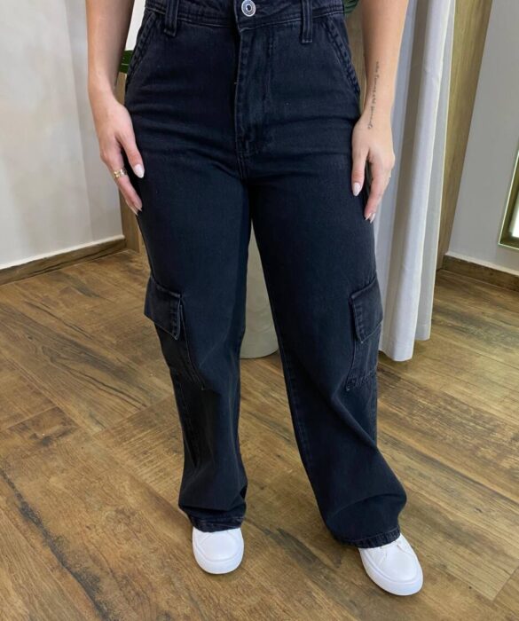 Calça Feminina Cargo Pietra Jeans Preta 1233 - Fernanda Ramos Store