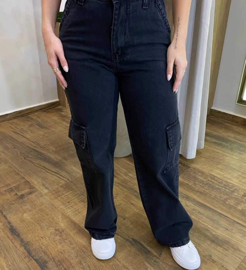 Calça Feminina Cargo Pietra Jeans Preta 1233 - Fernanda Ramos Store