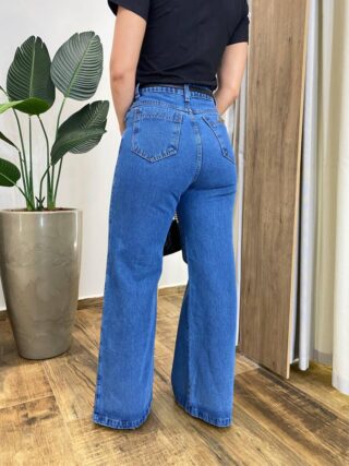 Calça Feminina Rafaela Wide Leg com Cinto Jeans Escuro 1188C - Fernanda Ramos Store