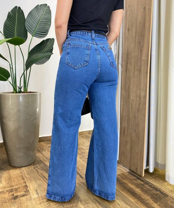 Calça Feminina Rafaela Wide Leg com Cinto Jeans Escuro 1188C - Fernanda Ramos Store