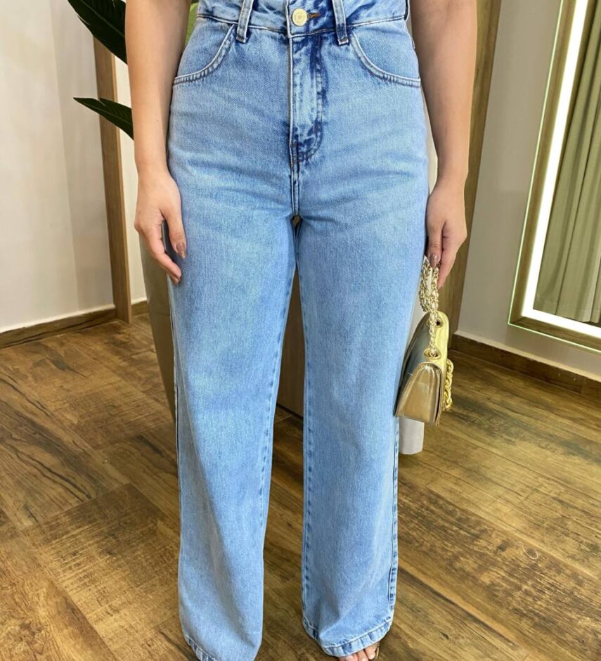 Calça Feminina Wide Leg Básica Jeans Claro 016623 - Fernanda Ramos Store