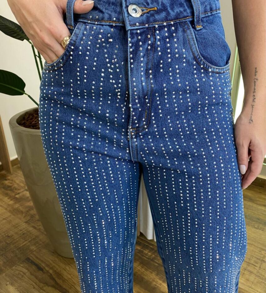 Calça Jeans Feminina Beatriz Wide Leg com Aplicações 964 - Fernanda Ramos Store