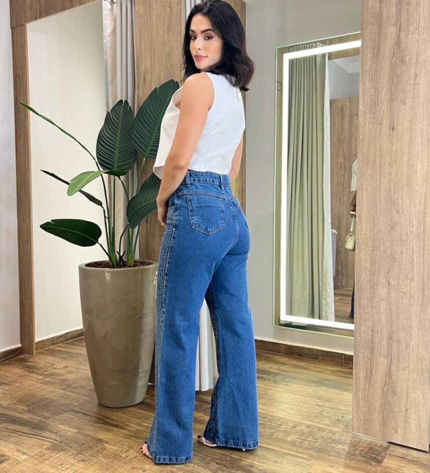 Calça Jeans Feminina Beatriz Wide Leg com Aplicações 964 - Fernanda Ramos Store