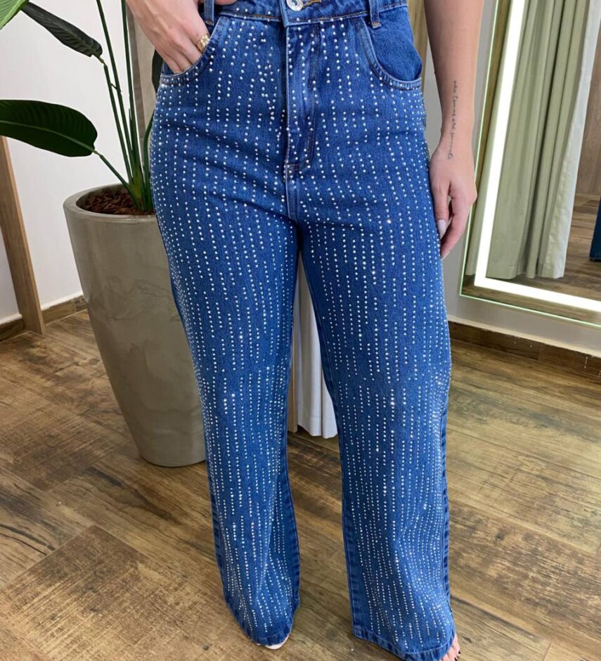 Calça Jeans Feminina Beatriz Wide Leg com Aplicações 964 - Fernanda Ramos Store