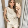 Conjunto Feminino Alfaiataria Lia Regata e Short Nude - Fernanda Ramos Store