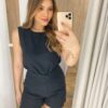 Conjunto Feminino Alfaiataria Lia Regata e Short Preto - Fernanda Ramos Store