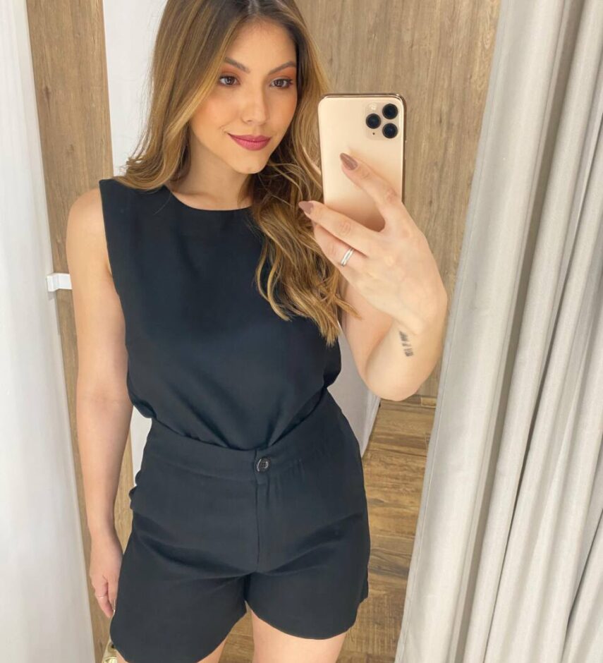 Conjunto Feminino Alfaiataria Lia Regata e Short Preto - Fernanda Ramos Store