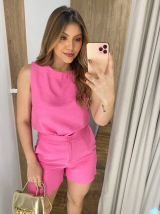 Conjunto Feminino Alfaiataria Lia Regata e Short Rosa - Fernanda Ramos Store