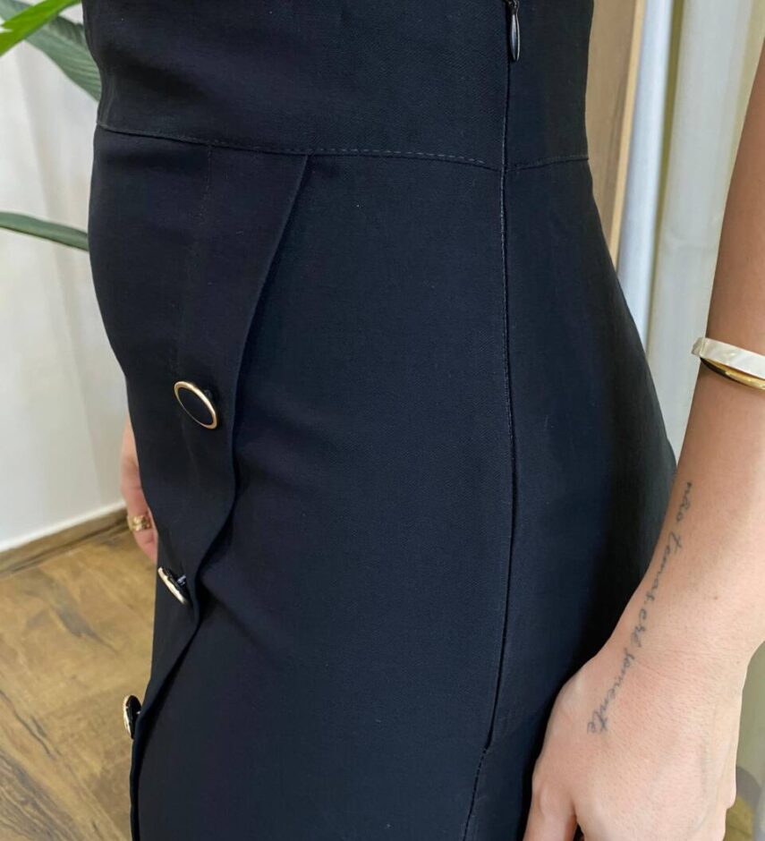 Conjunto Feminino Bianca Cropped com Bojo e Saia Midi Preto - Fernanda Ramos Store
