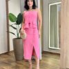 Conjunto Feminino Bianca Cropped com Bojo e Saia Midi Rosa - Fernanda Ramos Store