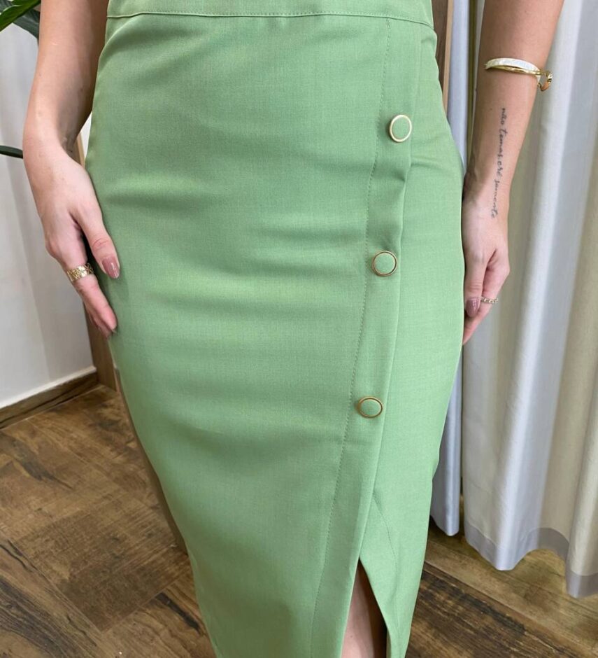 Conjunto Feminino Bianca Cropped com Bojo e Saia Midi Verde - Fernanda Ramos Store