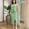 Conjunto Feminino Bianca Cropped com Bojo e Saia Midi Verde - Fernanda Ramos Store