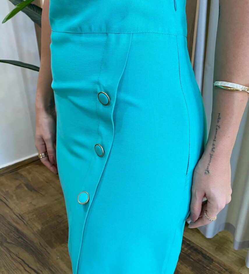 Conjunto Feminino Bianca Cropped com Bojo e Saia Midi Verde Água - Fernanda Ramos Store