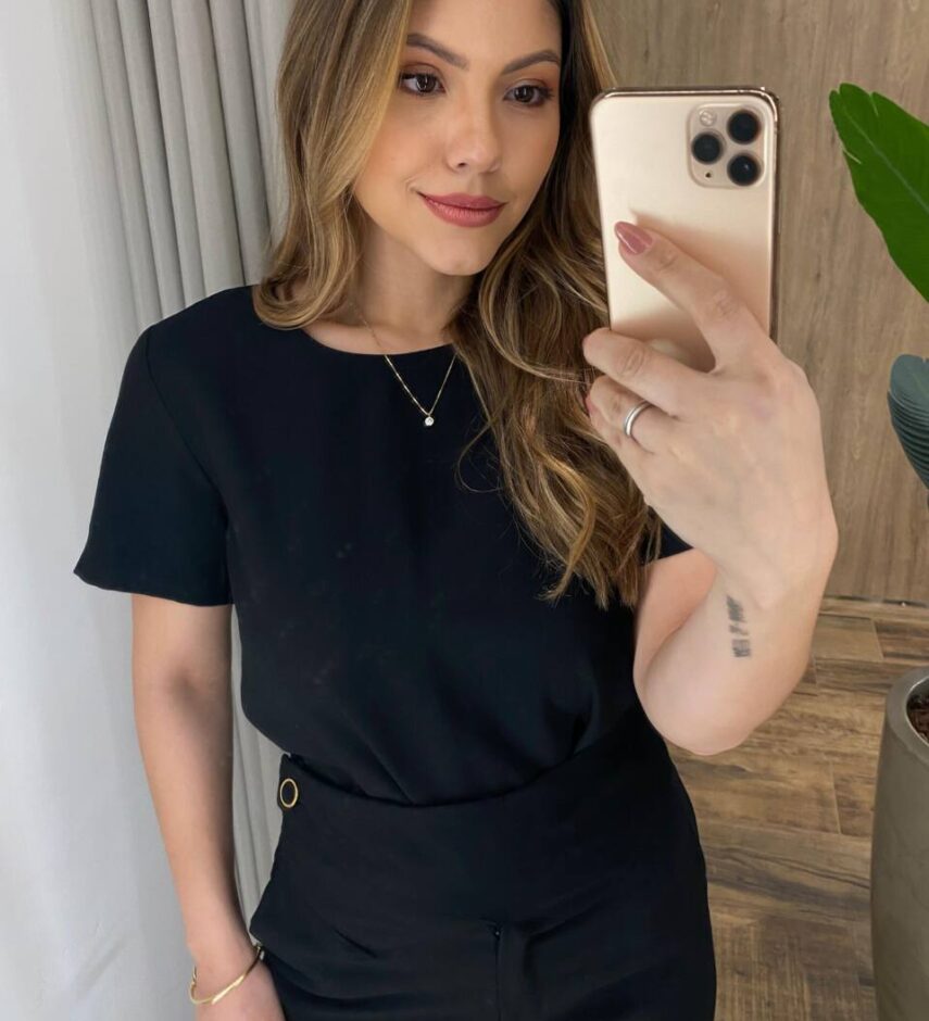 Conjunto Feminino Catarina Blusa Manga Curta e Calça Preto - Fernanda Ramos Store