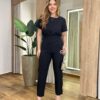 Conjunto Feminino Catarina Blusa Manga Curta e Calça Preto - Fernanda Ramos Store