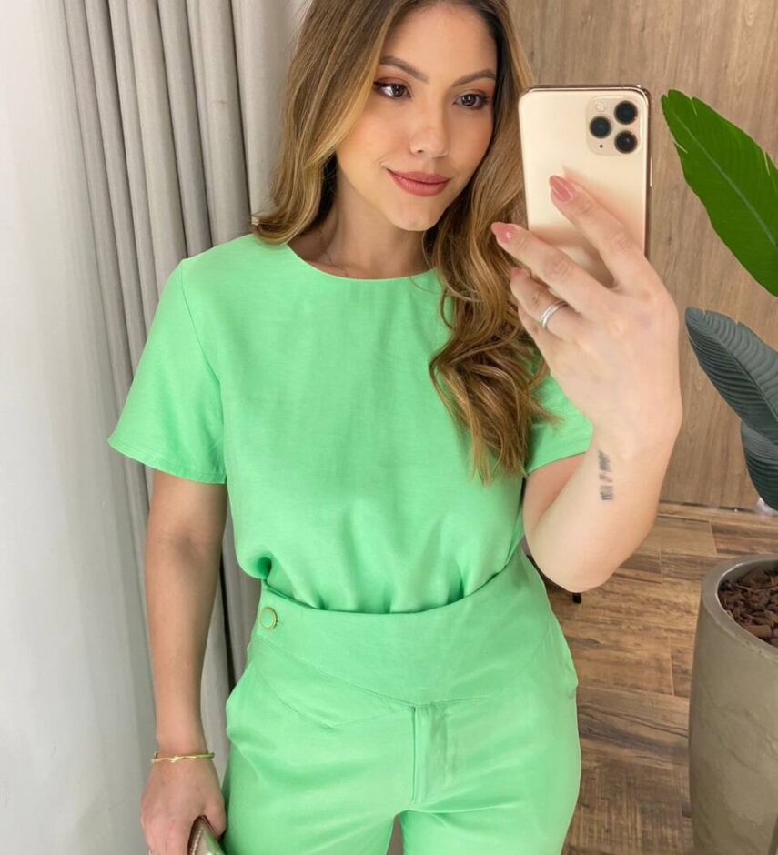 Conjunto Feminino Catarina Blusa Manga Curta e Calça Verde - Fernanda Ramos Store
