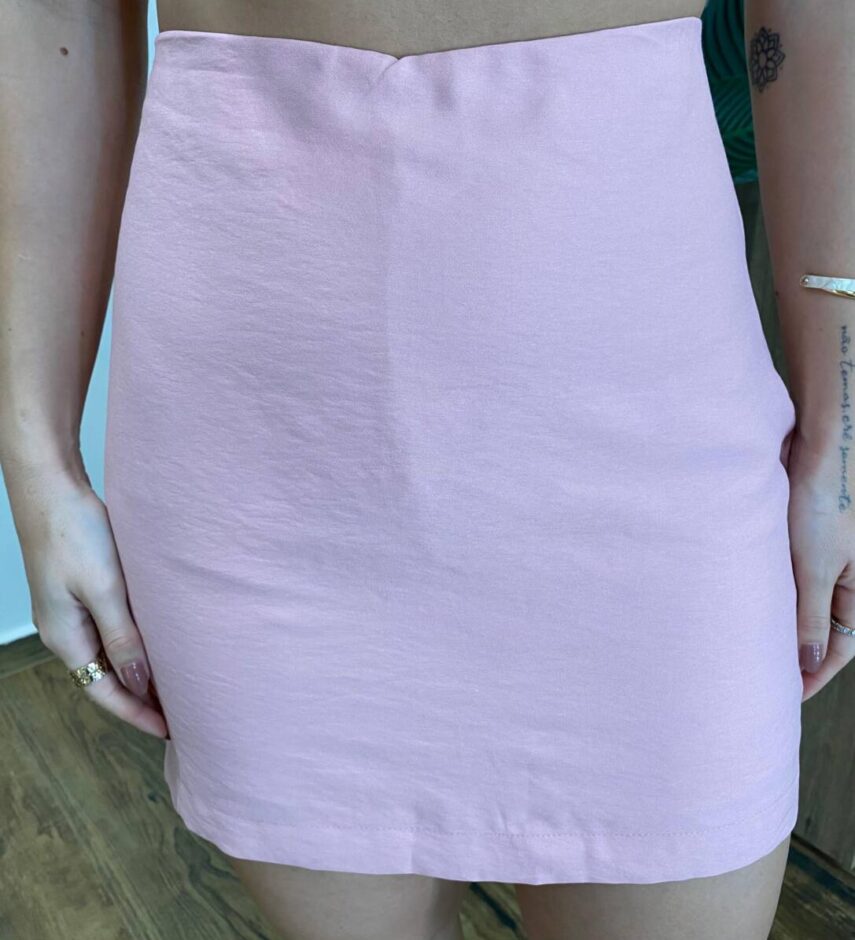 Conjunto Feminino Eduarda Blusa com Botões e Short Saia Rosé - Fernanda Ramos Store