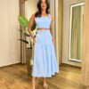 Conjunto Feminino Emilly Cropped sem Bojo e Saia Midi Azul - Fernanda Ramos Store