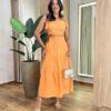 Conjunto Feminino Emilly Cropped sem Bojo e Saia Midi Laranja - Fernanda Ramos Store