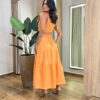 Conjunto Feminino Emilly Cropped sem Bojo e Saia Midi Laranja - Fernanda Ramos Store