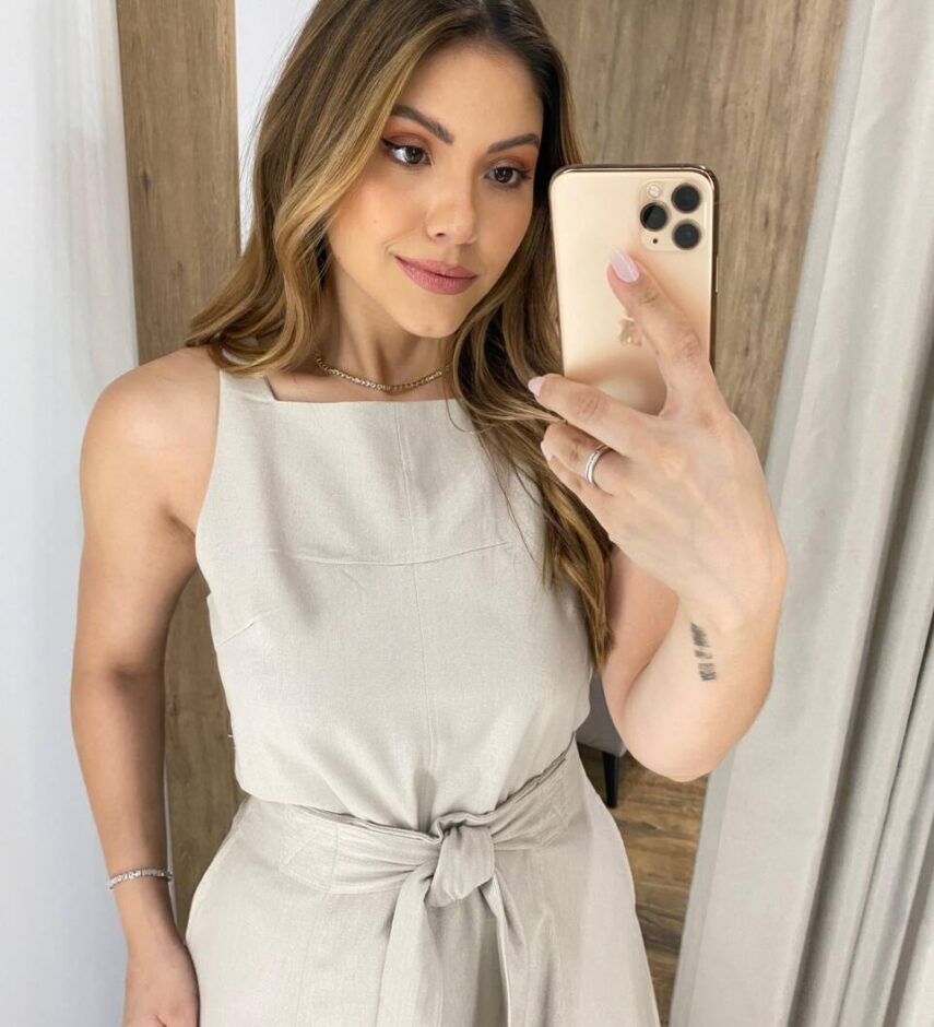 Conjunto Feminino Giovana Regata e Saia Midi Areia com Amarração - Fernanda Ramos Store