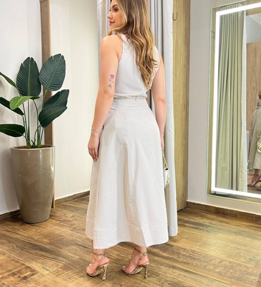 Conjunto Feminino Giovana Regata e Saia Midi Areia com Amarração - Fernanda Ramos Store