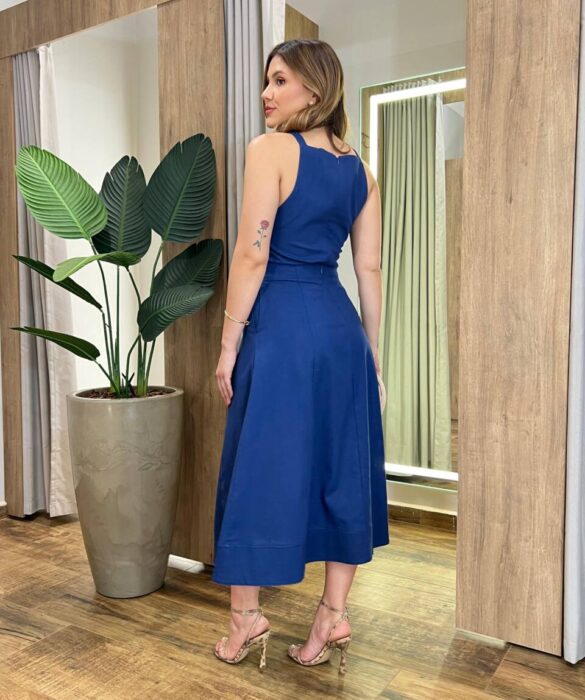 Conjunto Feminino Giovana Regata e Saia Midi Azul com Amarração - Fernanda Ramos Store