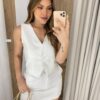 Conjunto Feminino Laís Colete e Short Saia Off White - Fernanda Ramos Store