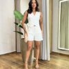 Conjunto Feminino Milena Colete e Short Off White - Fernanda Ramos Store