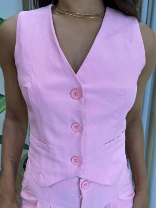 Conjunto Feminino Milena Colete e Short Rosa - Fernanda Ramos Store