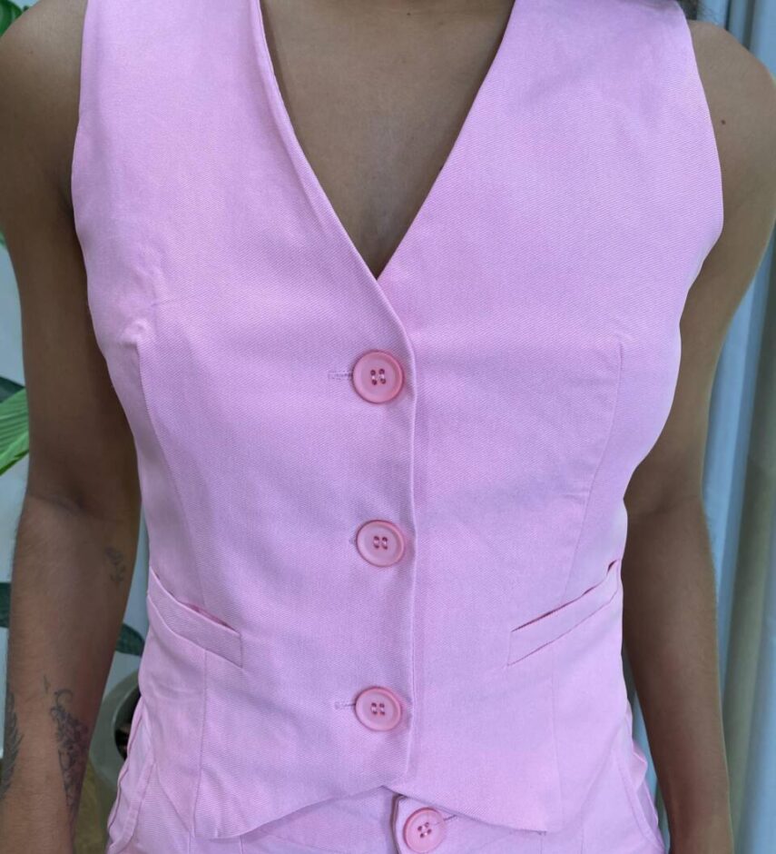 Conjunto Feminino Milena Colete e Short Rosa - Fernanda Ramos Store