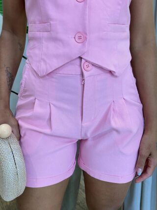 Conjunto Feminino Milena Colete e Short Rosa - Fernanda Ramos Store