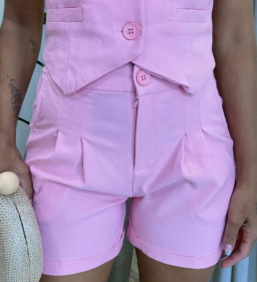 Conjunto Feminino Milena Colete e Short Rosa - Fernanda Ramos Store