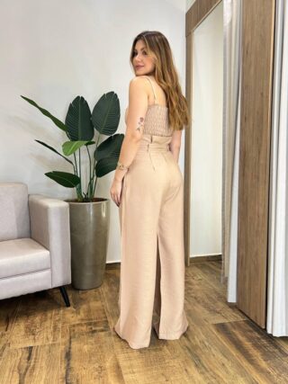 Conjunto Feminino Myla Cropped e Calça Pantalona Bege com Amarração - Fernanda Ramos Store