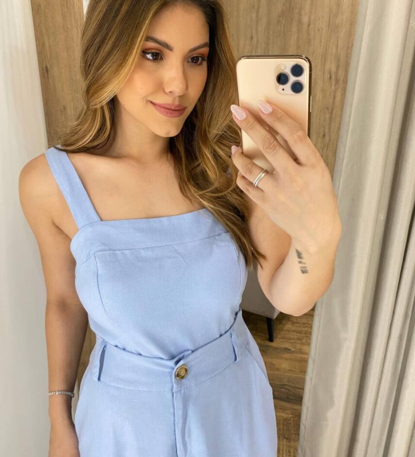 Conjunto Feminino Viscolinho Lily Cropped com Bojo e Saia Midi Azul - Fernanda Ramos Store