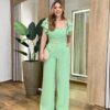 Conjunto Feminino Zoe Cropped com Bojo e Calça Pantalona Verde - Fernanda Ramos Store