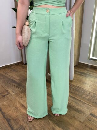 Conjunto Feminino Zoe Cropped com Bojo e Calça Pantalona Verde - Fernanda Ramos Store