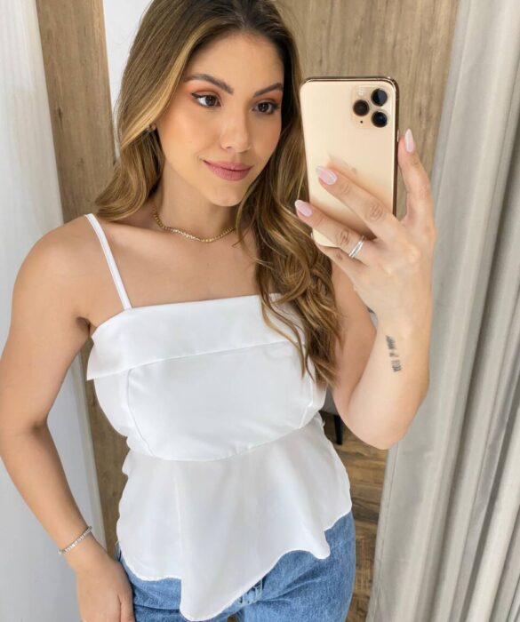 Cropped Bata Feminino Júlia sem Bojo com Lastex Branca - Fernanda Ramos Store