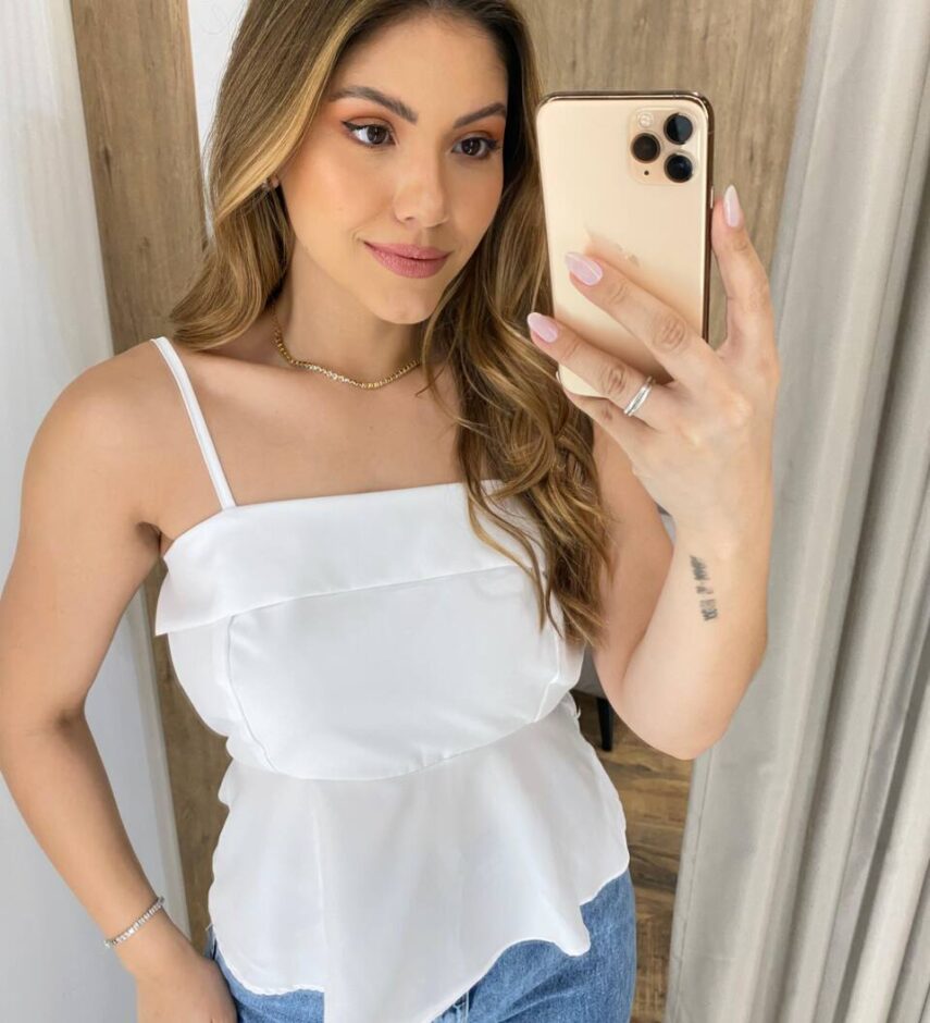 Cropped Bata Feminino Júlia sem Bojo com Lastex Branca - Fernanda Ramos Store