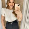 Cropped Feminino Alongado Off White Listrado com Amarração Atrás - Fernanda Ramos Store