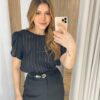 Cropped Feminino Alongado Preto Listrado com Amarração Atrás - Fernanda Ramos Store