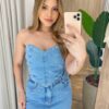 Cropped Feminino Stephanie sem Bojo com Lastex e Aplicações Jeans - Fernanda Ramos Store